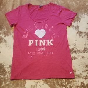Y2K PINK VS Made With Love Paint Splatter Tee. Size: L